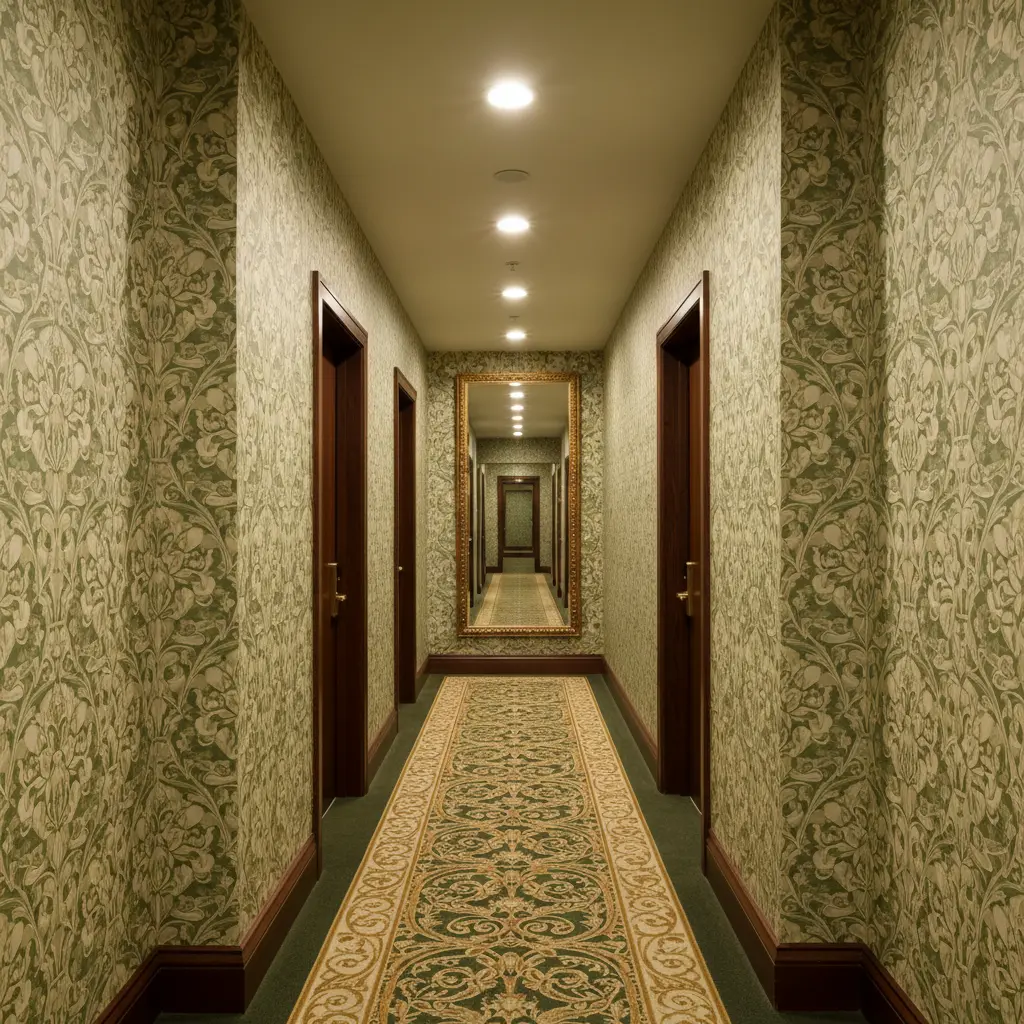 Hotel corridor Art Nouveau wallpaper installation Toronto