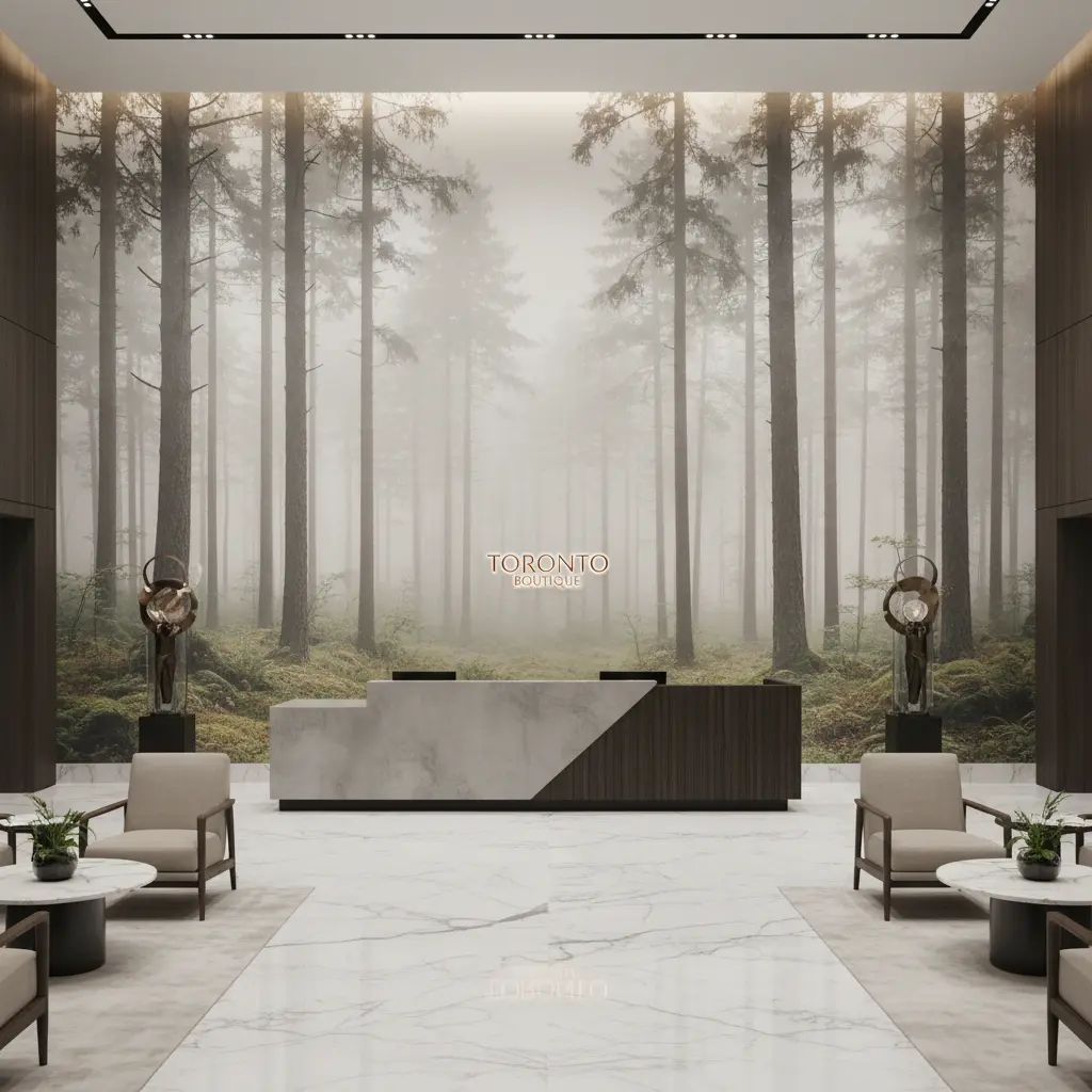 Boutique hotel lobby scenic mural wallpaper Toronto