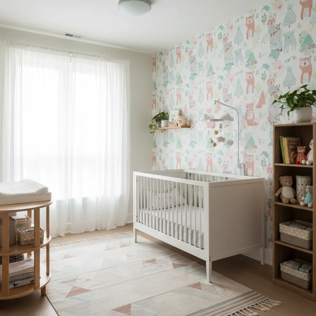 Nursery woodland wallpaper installation Toronto