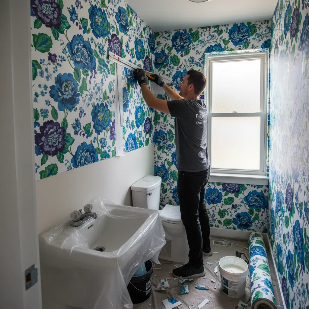 Powder Room Wallpapering